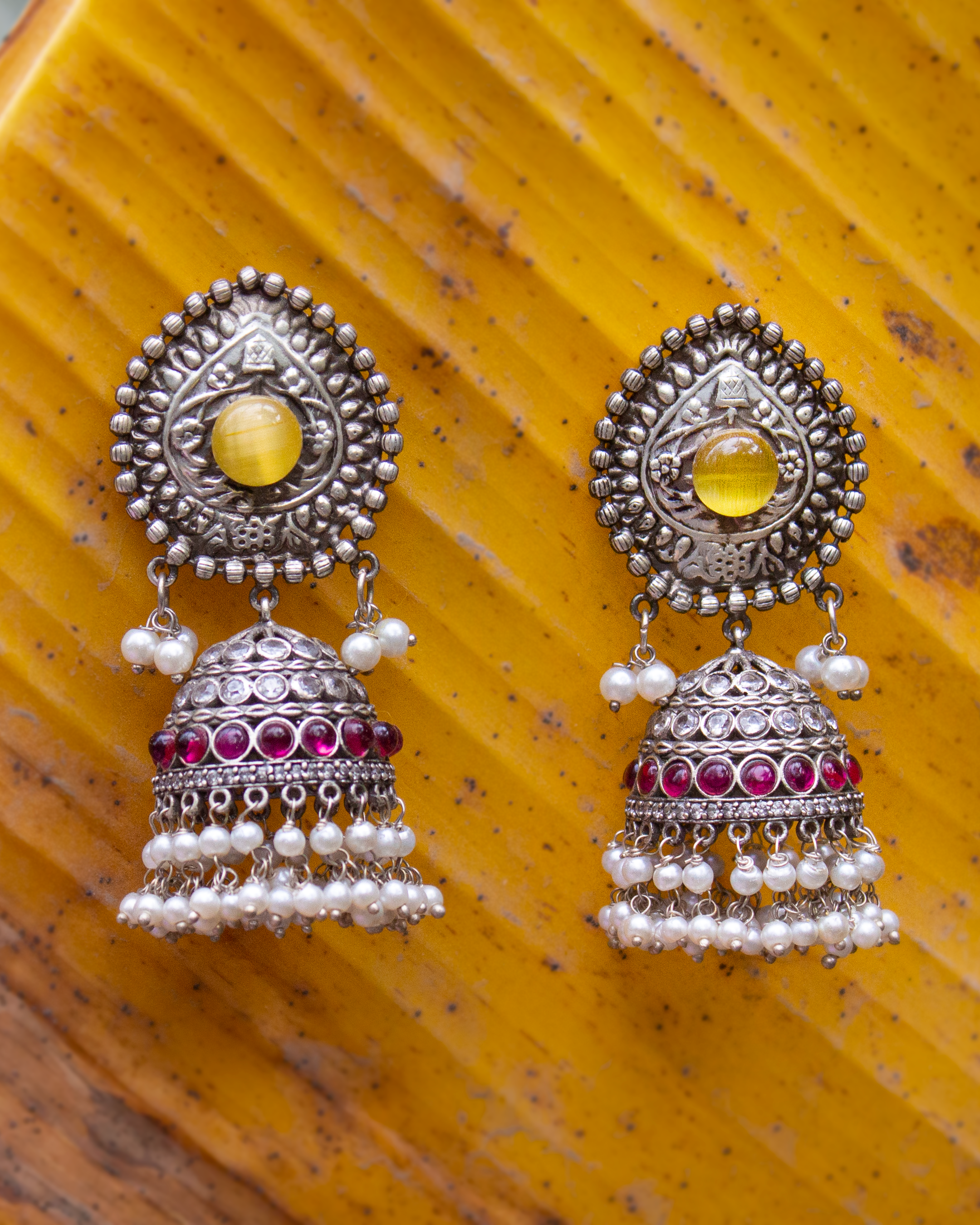 Ruhani Jhumkas - German Silver Earrings